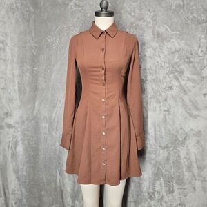 Abercrombie & Fitch Women XXST Brown Long Sleeve Button Down Fit & Flare Dress